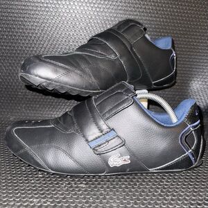 Lacoste Swerve SU SPM Black Leather Blue Sport Book And Loop Shoes Men’s Size 10